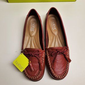NEW Women's Hotter Honiton Red Leather Slip On Shoes Tassel Loafers US 8 M EU 39